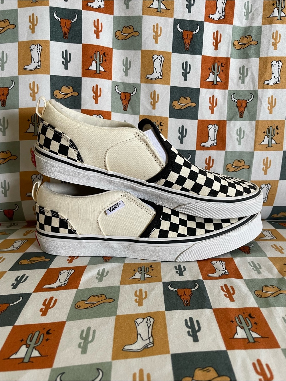 Vans Kids Checkerboard Slip-On Sneakers - Black & White - Picture 3 of 6